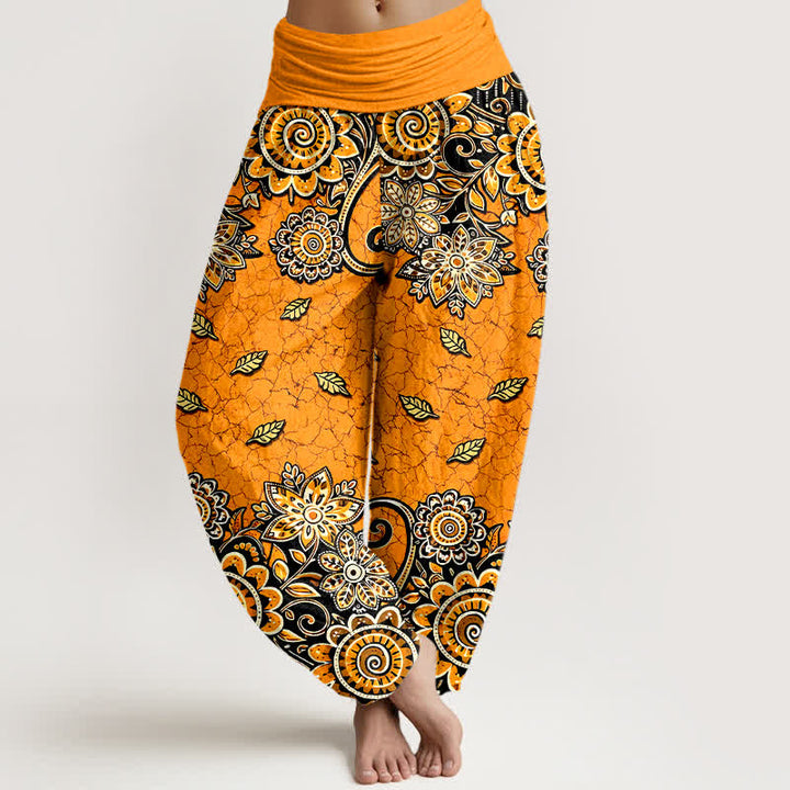Buddha Stones Pure Cotton Bold Orange Paisley Mandala Pattern Women's Elastic Waist Harem Pants - Orange - US16，UK/AU20，EU48 (3XL) - image 0
