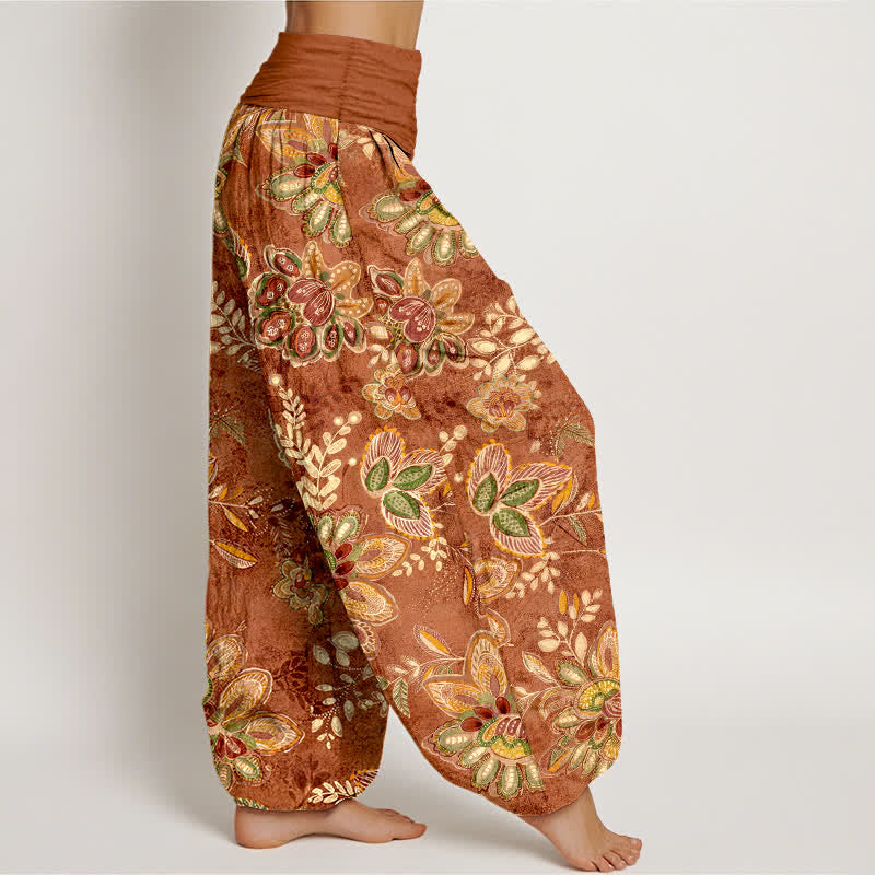 Buddha Stones Pure Cotton Bohemian Floral Leaf Pattern Women's Elastic Waist Harem Pants - image 2