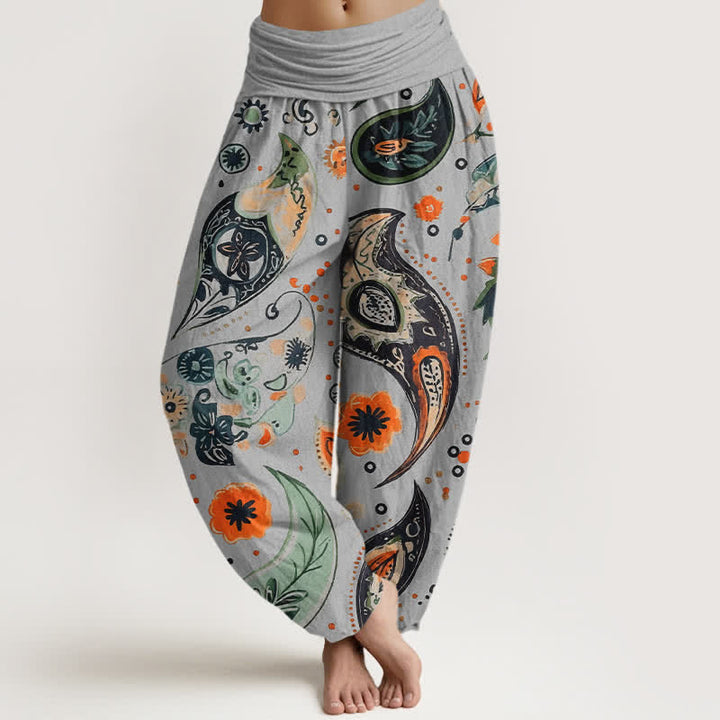 Buddha Stones Pure Cotton Bohemian Paisley Sunflower Pattern Women's Elastic Waist Harem Pants - LightGrey - US16，UK/AU20，EU48 (3XL) - image 5