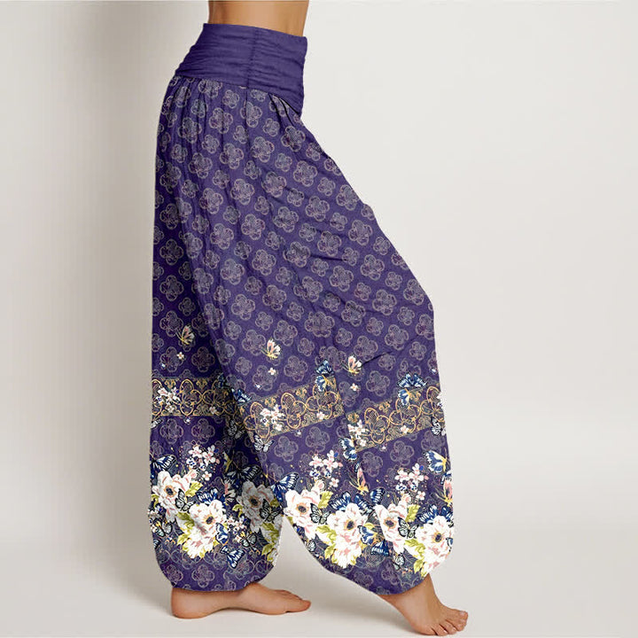 Buddha Stones Pure Cotton Bohemian Floral Border Pattern Women's Elastic Waist Harem Pants - image 2