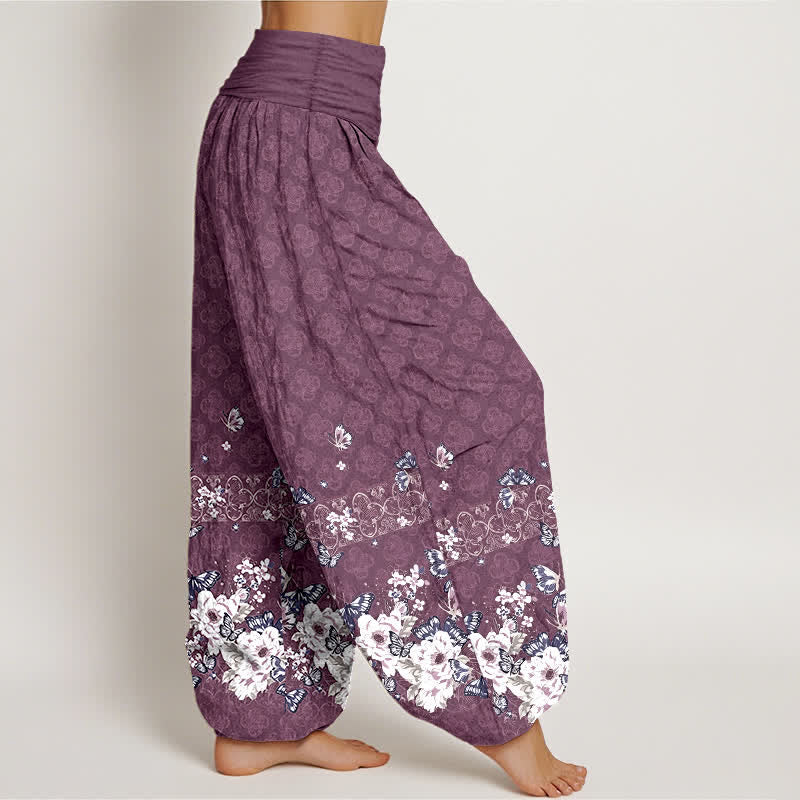 Buddha Stones Pure Cotton Bohemian Floral Border Pattern Women's Elastic Waist Harem Pants - image 7