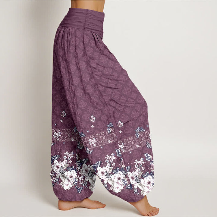 Buddha Stones Pure Cotton Bohemian Floral Border Pattern Women's Elastic Waist Harem Pants - image 7