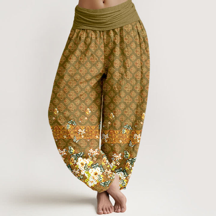 Buddha Stones Pure Cotton Bohemian Floral Border Pattern Women's Elastic Waist Harem Pants - Olive - US16，UK/AU20，EU48 (3XL) - image 8