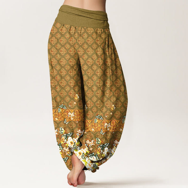 Buddha Stones Pure Cotton Bohemian Floral Border Pattern Women's Elastic Waist Harem Pants - image 9