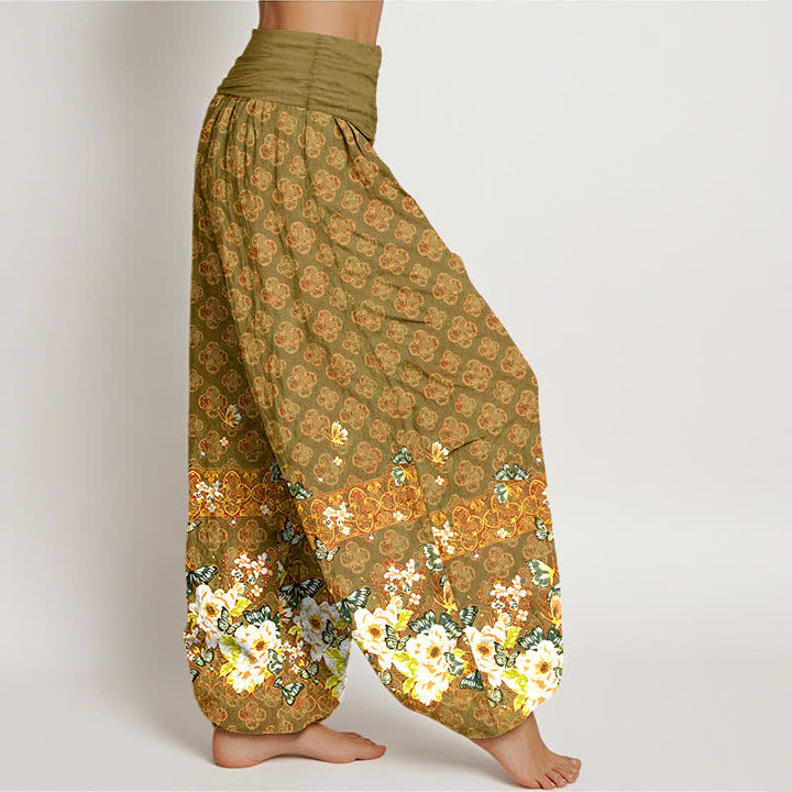Buddha Stones Pure Cotton Bohemian Floral Border Pattern Women's Elastic Waist Harem Pants - image 10