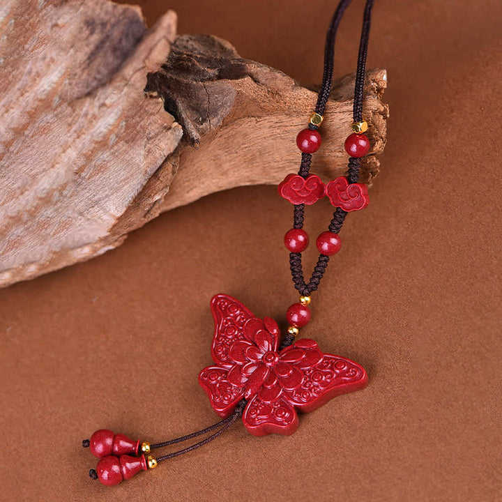 Buddha Stones Cinnabar Butterfly Freedom Rope Necklace - image 2