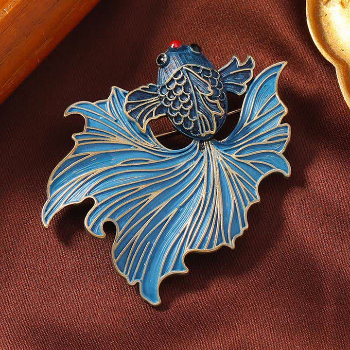 Buddha Stones Cloisonné Enamel Elegant Blue Koi Fish Brooch - Blue Goldfish 4*5.5cm - image 0