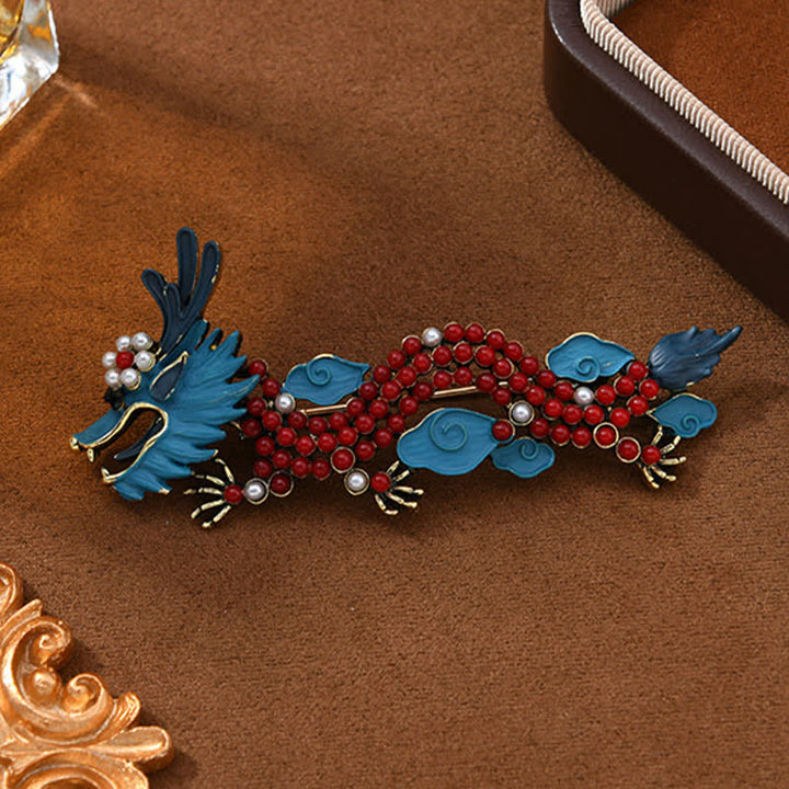 Buddha Stones Blue Dragon Red Turquoise Luck Brooch - image 3