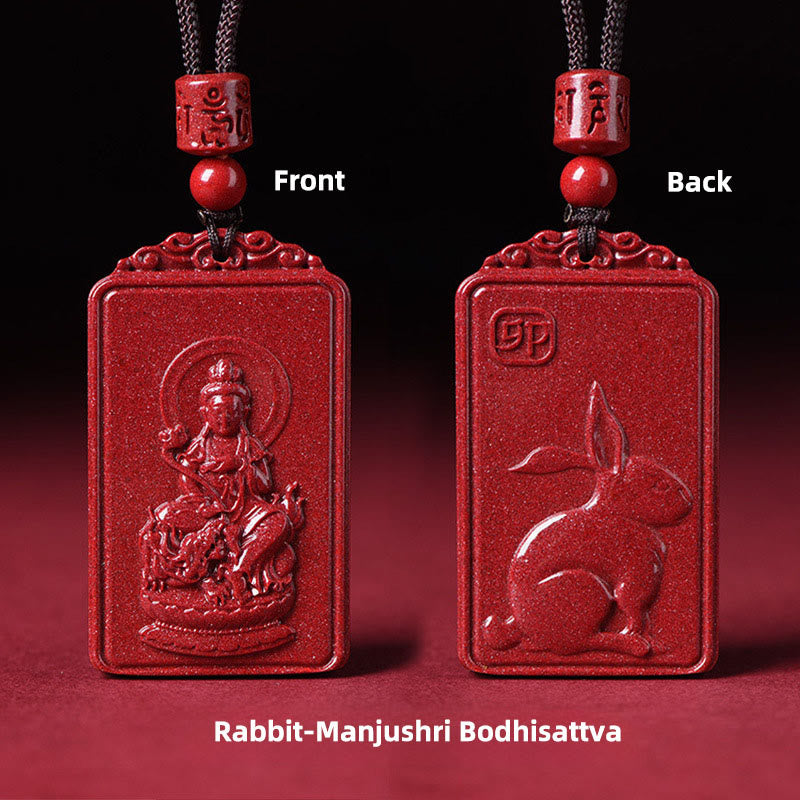 Buddha Stones The Chinese Zodiac Natal Buddha Cinnabar Blessing Necklace Pendant - Rabbit-Manjushri Bodhisattva - 19*34mm - image 9