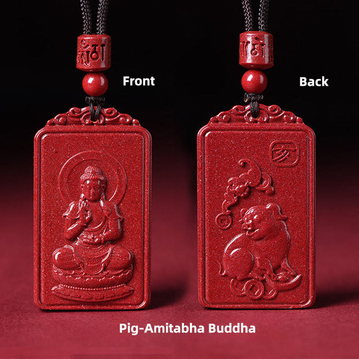 Buddha Stones The Chinese Zodiac Natal Buddha Cinnabar Blessing Necklace Pendant - Pig-Amitabha Buddha - 19*34mm - image 23