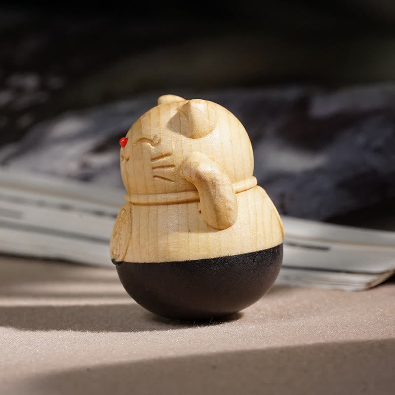 Buddha Stones Attract Wealth Mini Lucky Cat Ebony Beech Wood Carved Protection Decoration 4.7*4cm - image 3