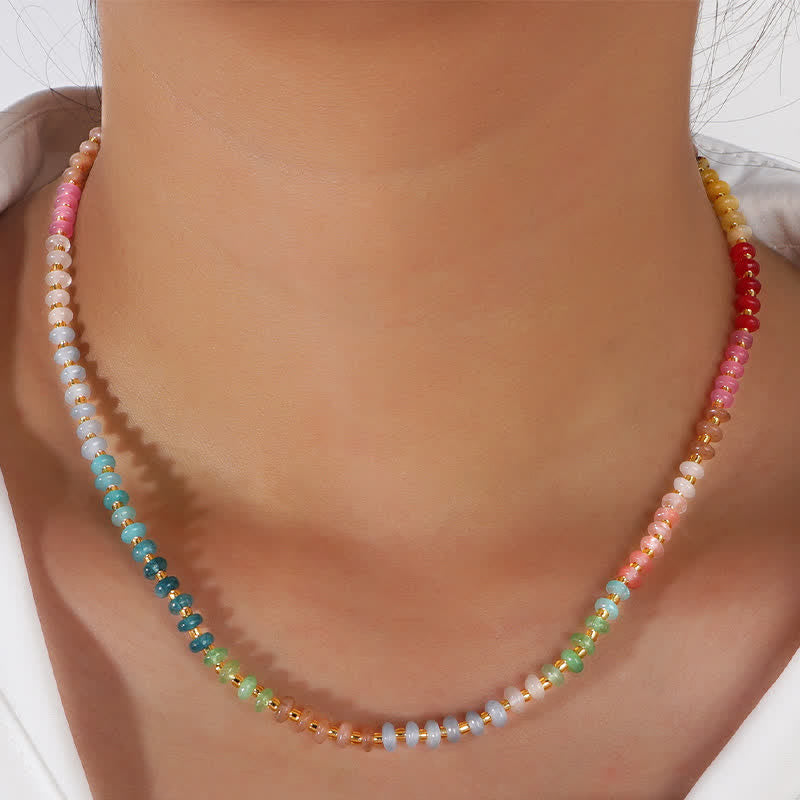 Buddha Stones Natural Aquamarine Clear Quartz Topaz Gradient Bead Healing Necklace - Gradient Color Beads - image 0