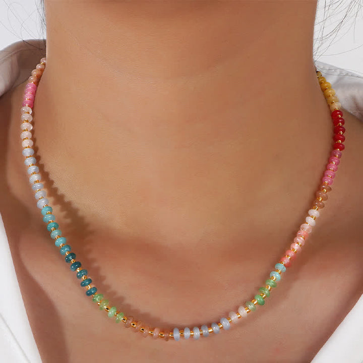 Buddha Stones Natural Aquamarine Clear Quartz Topaz Gradient Bead Healing Necklace - Gradient Color Beads - image 0