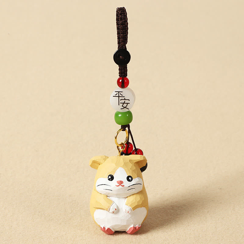 Buddha Stones Chinese Zodiac Linden Wood Engraved Plum Blossom Peace Safe Om Mani Padme Hum Positive Key Chain - Rat 4cm(Color Shape and Size May vary) - Peace & Safe - image 9