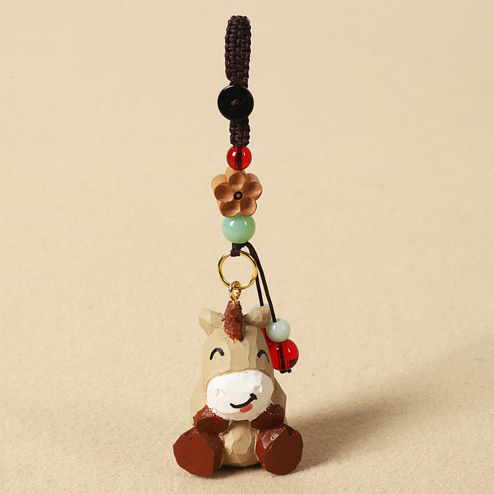 Buddha Stones Chinese Zodiac Linden Wood Engraved Plum Blossom Peace Safe Om Mani Padme Hum Positive Key Chain - Horse 4cm(Color Shape and Size May vary) - Plum Blossom - image 1