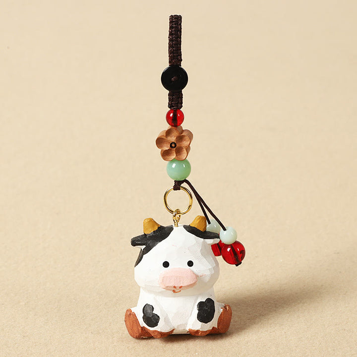 Buddha Stones Chinese Zodiac Linden Wood Engraved Plum Blossom Peace Safe Om Mani Padme Hum Positive Key Chain - Ox 4cm(Color Shape and Size May vary) - Plum Blossom - image 11