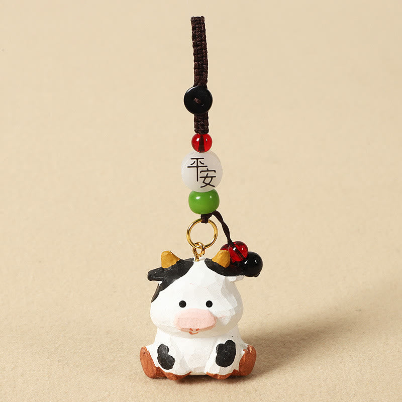 Buddha Stones Chinese Zodiac Linden Wood Engraved Plum Blossom Peace Safe Om Mani Padme Hum Positive Key Chain - Ox 4cm(Color Shape and Size May vary) - Peace & Safe - image 12