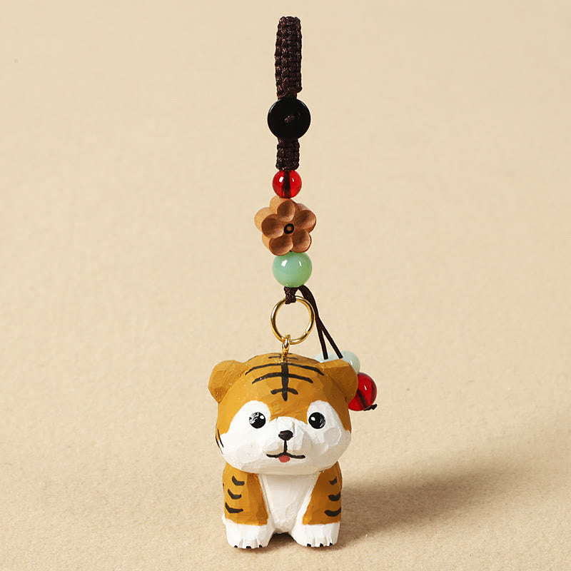 Buddha Stones Chinese Zodiac Linden Wood Engraved Plum Blossom Peace Safe Om Mani Padme Hum Positive Key Chain - Tiger 4cm(Color Shape and Size May vary) - Plum Blossom - image 14