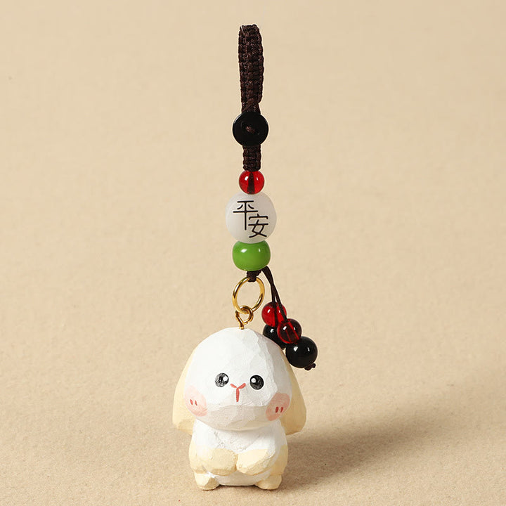 Buddha Stones Chinese Zodiac Linden Wood Engraved Plum Blossom Peace Safe Om Mani Padme Hum Positive Key Chain - Rabbit 4cm(Color Shape and Size May vary) - Peace & Safe - image 18