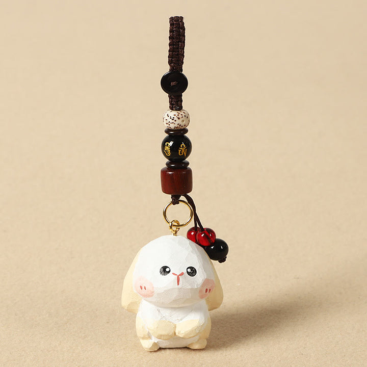 Buddha Stones Chinese Zodiac Linden Wood Engraved Plum Blossom Peace Safe Om Mani Padme Hum Positive Key Chain - Rabbit 4cm(Color Shape and Size May vary) - Om Mani Padme Hum - image 16