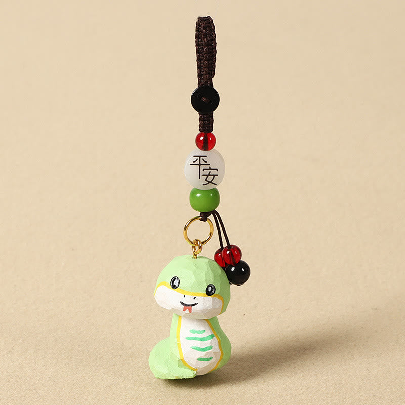 Buddha Stones Chinese Zodiac Linden Wood Engraved Plum Blossom Peace Safe Om Mani Padme Hum Positive Key Chain - Snake 4cm(Color Shape and Size May vary) - Peace & Safe - image 25