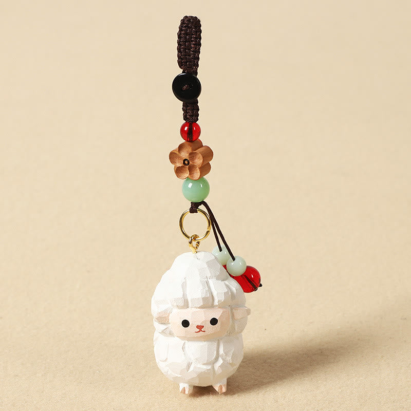 Buddha Stones Chinese Zodiac Linden Wood Engraved Plum Blossom Peace Safe Om Mani Padme Hum Positive Key Chain - Goat 4cm(Color Shape and Size May vary) - Plum Blossom - image 27