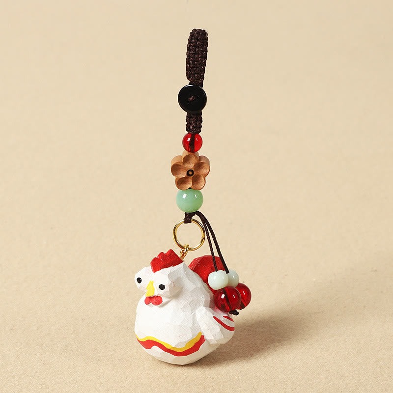 Buddha Stones Chinese Zodiac Linden Wood Engraved Plum Blossom Peace Safe Om Mani Padme Hum Positive Key Chain - Rooster 4cm(Color Shape and Size May vary) - Plum Blossom - image 33