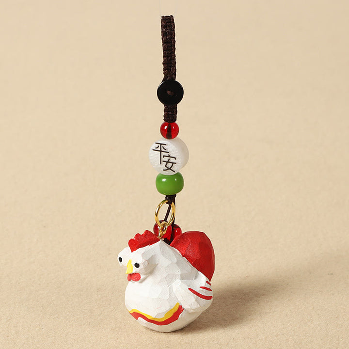 Buddha Stones Chinese Zodiac Linden Wood Engraved Plum Blossom Peace Safe Om Mani Padme Hum Positive Key Chain - Rooster 4cm(Color Shape and Size May vary) - Peace & Safe - image 34