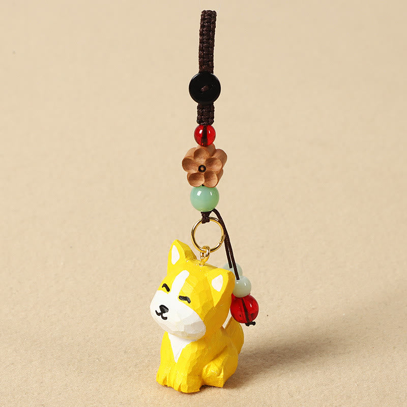 Buddha Stones Chinese Zodiac Linden Wood Engraved Plum Blossom Peace Safe Om Mani Padme Hum Positive Key Chain - Dog 4cm(Color Shape and Size May vary) - Plum Blossom - image 36