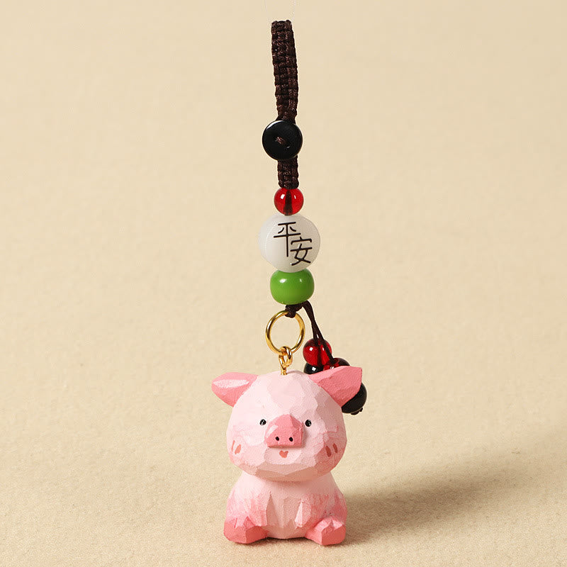Buddha Stones Chinese Zodiac Linden Wood Engraved Plum Blossom Peace Safe Om Mani Padme Hum Positive Key Chain - Pig 4cm(Color Shape and Size May vary) - Peace & Safe - image 40