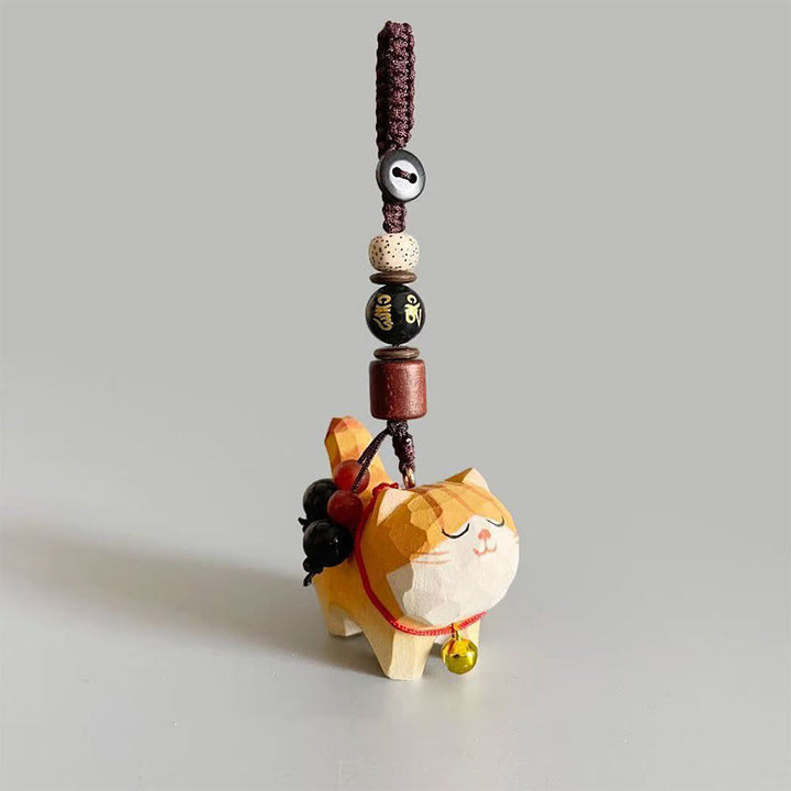 Buddha Stones Orange Tabby Cat Linden Wood Peach Wood Peace Safe Plum Blossom Om Mani Padme Hum Purity Key Chain - Om Mani Padme Hum - image 8
