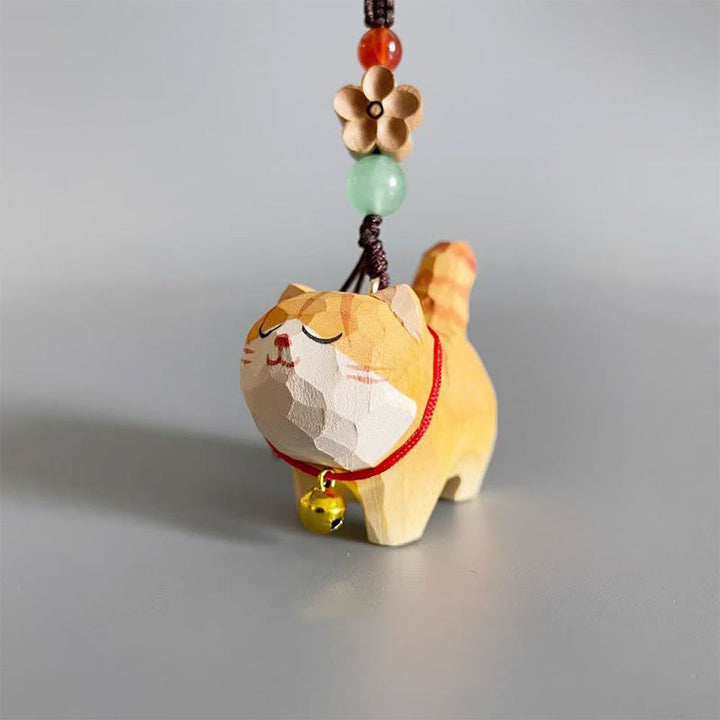 Buddha Stones Orange Tabby Cat Linden Wood Peach Wood Peace Safe Plum Blossom Om Mani Padme Hum Purity Key Chain - image 2