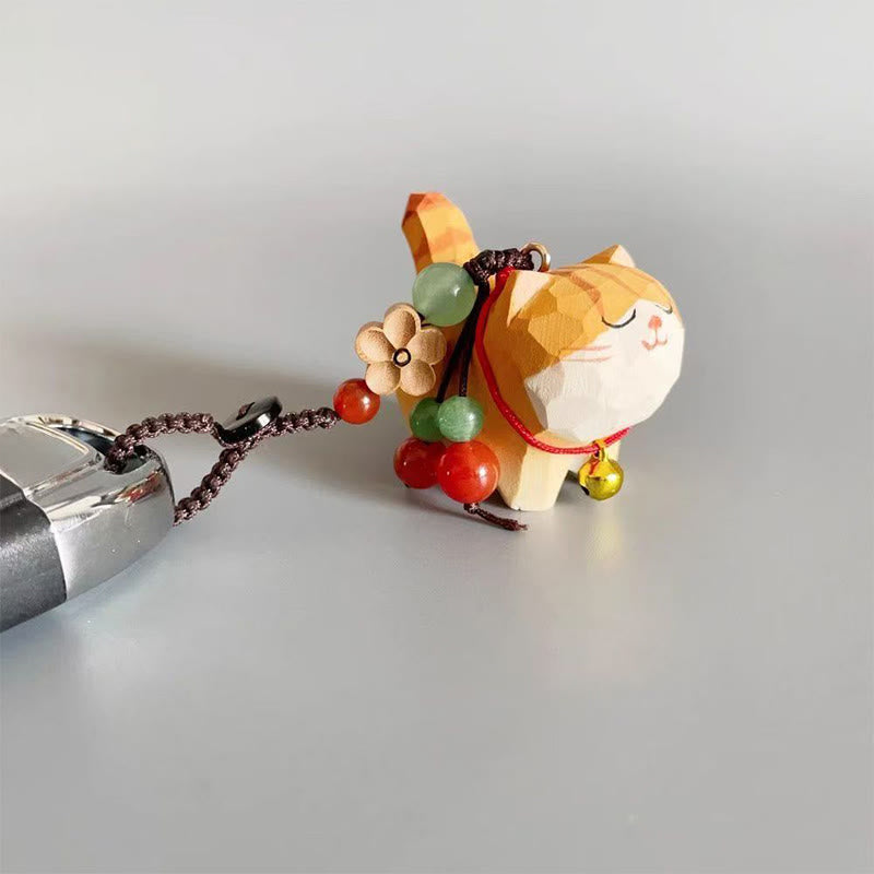 Buddha Stones Orange Tabby Cat Linden Wood Peach Wood Peace Safe Plum Blossom Om Mani Padme Hum Purity Key Chain - image 5