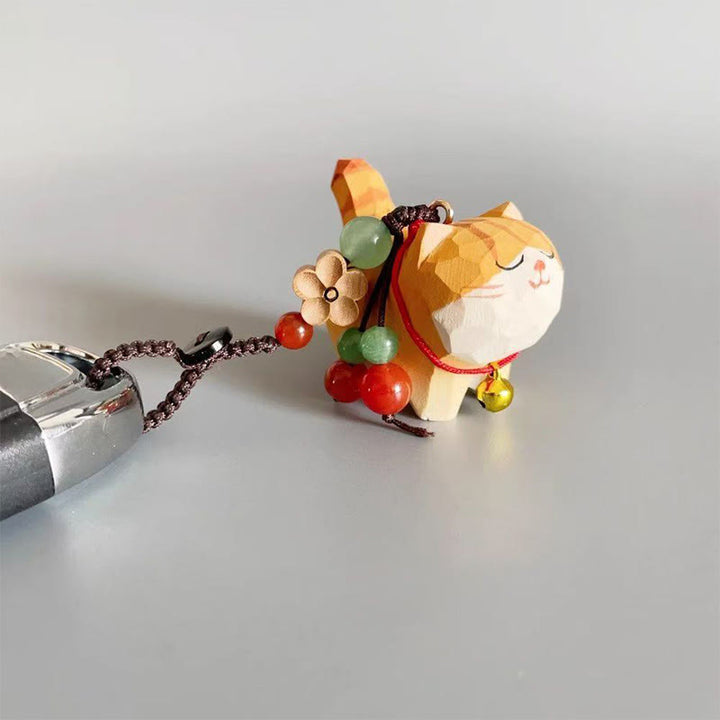 Buddha Stones Orange Tabby Cat Linden Wood Peach Wood Peace Safe Plum Blossom Om Mani Padme Hum Purity Key Chain - image 5