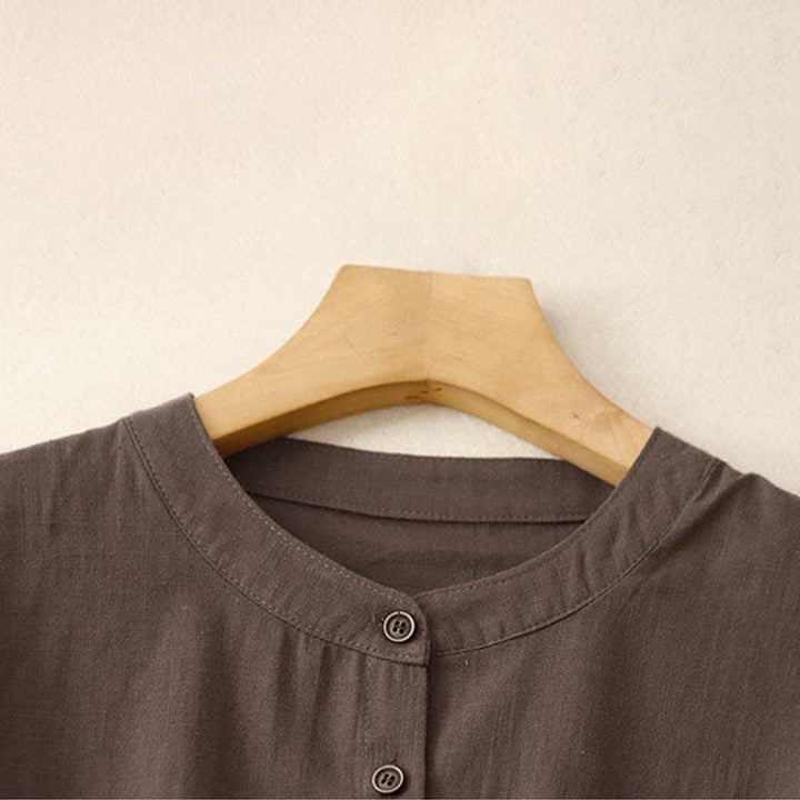 Buddha Stones Summer Minimalist Button-Up Drawstring Solid Women's Short Sleeve Dress With Pockets - image 2