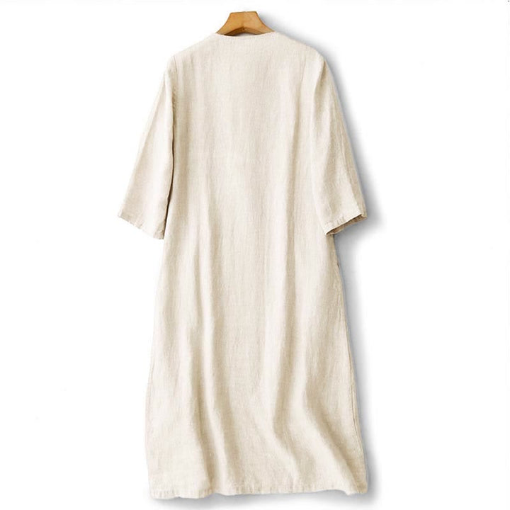 Buddha Stones Summer Embroidery Solid Women's Short Sleeve Dress With Pockets - image 8