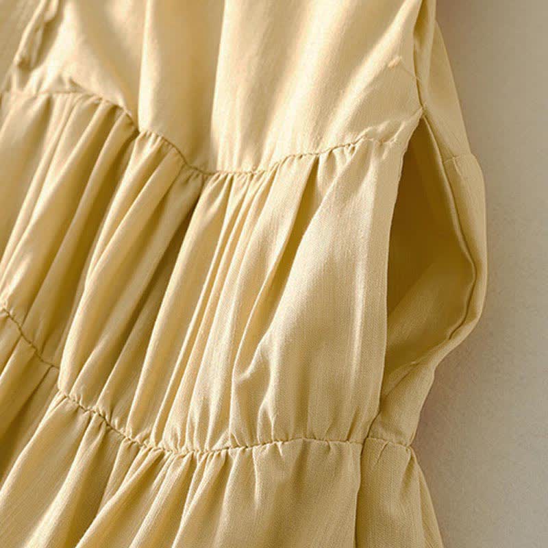 Buddha Stones Summer Drawstring Solid Women's Short Sleeve Dress With Pockets - image 4