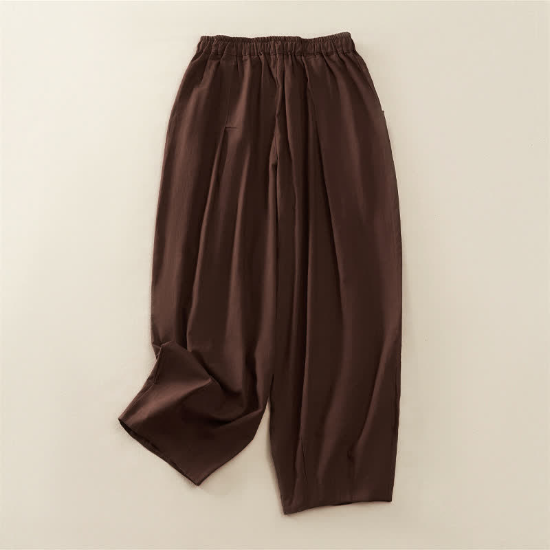 Buddha Stones Spring Casual Elastic Waist Pleated Solid Women's Harem Pants With Pockets - image 1