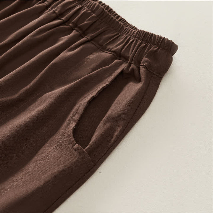 Buddha Stones Spring Casual Elastic Waist Pleated Solid Women's Harem Pants With Pockets - image 3