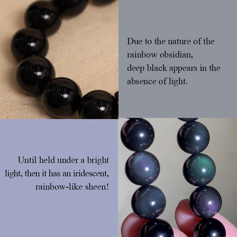 Buddha Stones Rainbow Obsidian Gourd Protection Vintage Chinese Bracelet - image 5