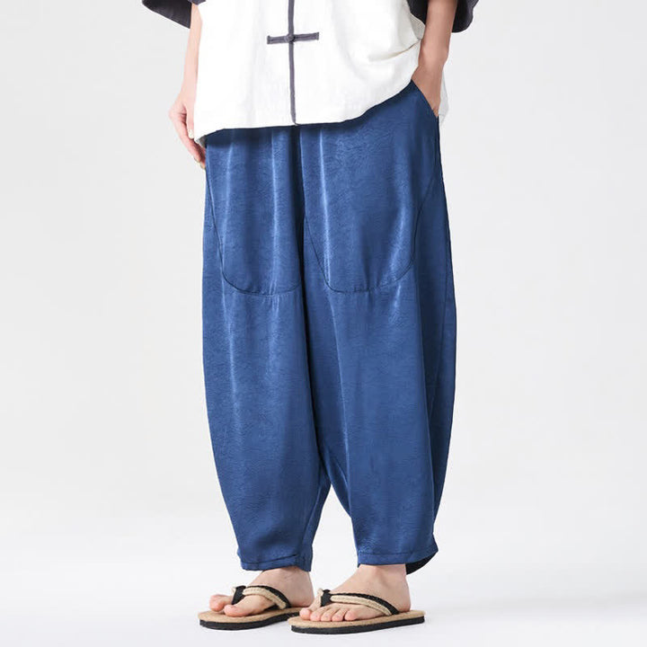 Buddha Stones Summer Casual Patch Pocket Solid Men's Harem Pants With Pockets - SteelBlue - US/UK/AU46，EU56 (5XL) - image 0