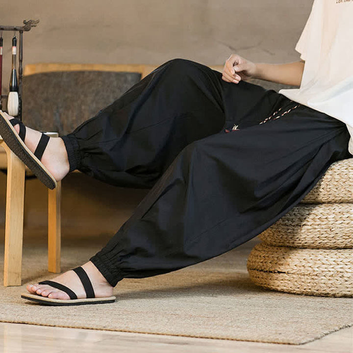 Buddha Stones Summer Casual Drawstring Elastic Hem Solid Men's Harem Pants With Pockets - image 17