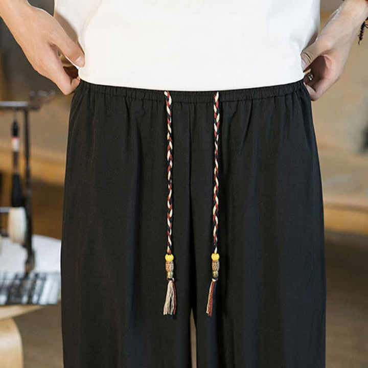Buddha Stones Summer Casual Drawstring Elastic Hem Solid Men's Harem Pants With Pockets - image 12