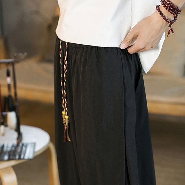 Buddha Stones Summer Casual Drawstring Elastic Hem Solid Men's Harem Pants With Pockets - image 14