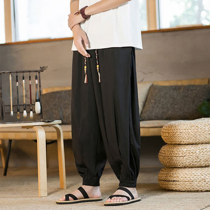 Buddha Stones Summer Casual Drawstring Elastic Hem Solid Men's Harem Pants With Pockets - image 7