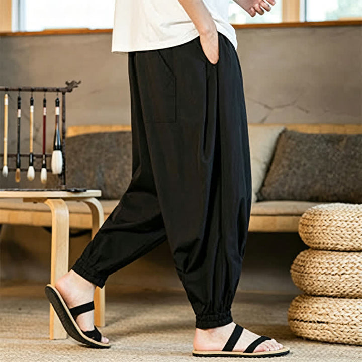 Buddha Stones Summer Casual Drawstring Elastic Hem Solid Men's Harem Pants With Pockets - image 8