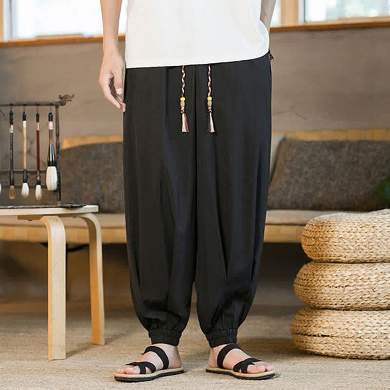 Buddha Stones Summer Casual Drawstring Elastic Hem Solid Men's Harem Pants With Pockets - image 10