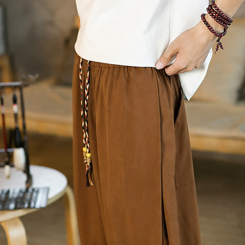 Buddha Stones Summer Casual Drawstring Elastic Hem Solid Men's Harem Pants With Pockets - image 1