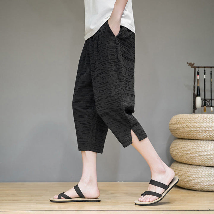 Buddha Stones Summer Minimalist Side Slit Solid Men's Harem Three-Quarter Pants With Pockets - Black - US/UK/AU44，EU54 (4XL) - image 12