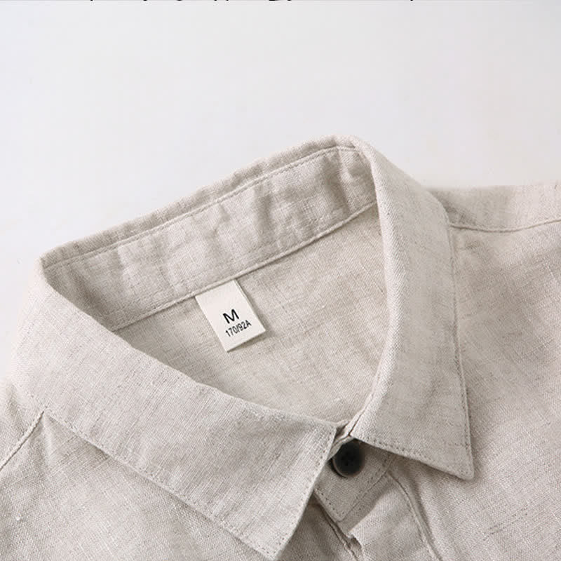 Buddha Stones Summer Minimalist Button-Up Side Slit Solid Linen Men's Short Sleeve Shirt - image 1